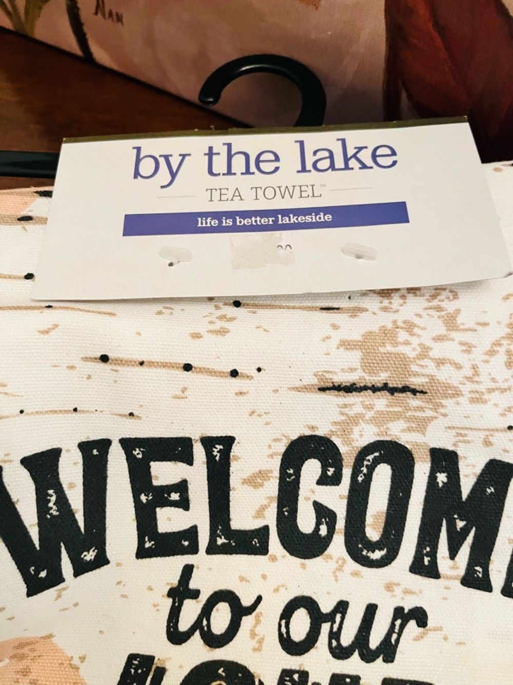 By the Lake Tea Towel Set in Black & Cream & Off-White Colors with Phrase (NWT) - Picture 3 of 10